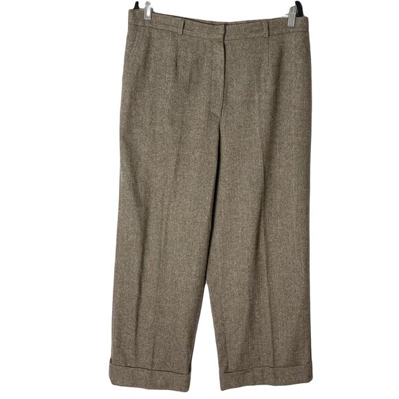 ZANELLA ITALY Pant 14 Wool Blend Herringbone Stretch Cuffed Brown Zip Career